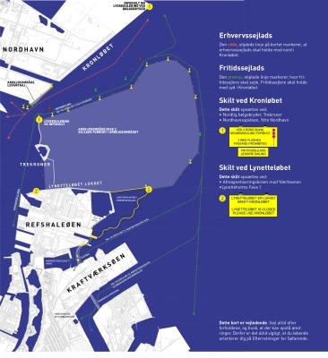 Illustration af ny afmærkning af kronløbet ved indsejling til Københavns Havn